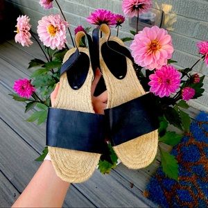 Black leather slingback espadrilles, Soludos size 8/8.5